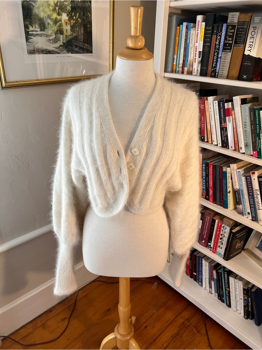 H&M Ivory Cropped Angora-Blend Button Cardigan